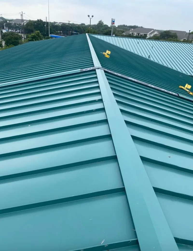 Green commercial metal roof ridge and valley for Metal Roof Repair in Upland